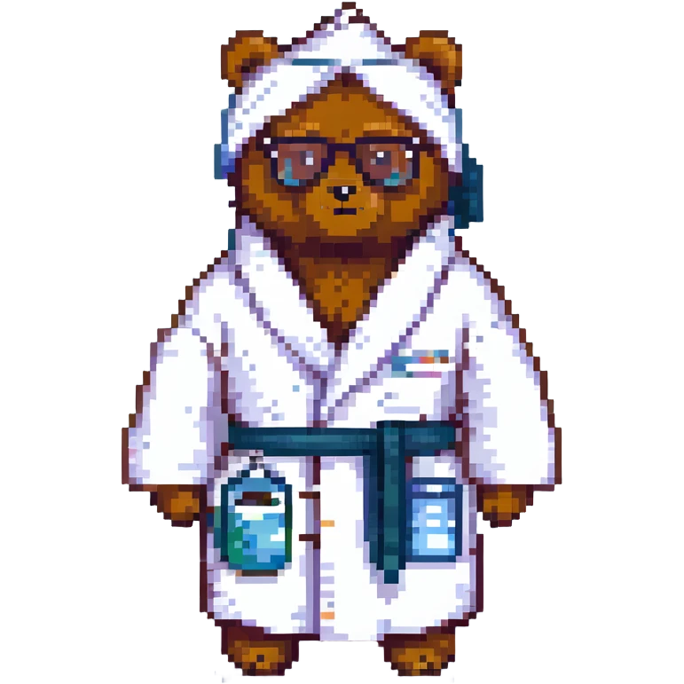 A bear wearing glasses and a bathrobe emoji