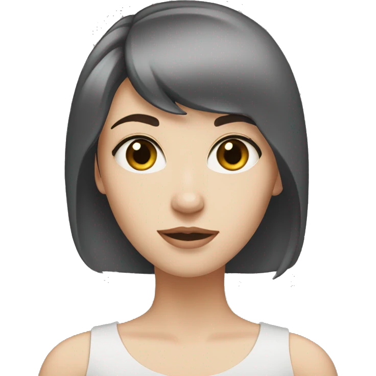 A White girl with gray eyes and black dark, straight and short hair  emoji