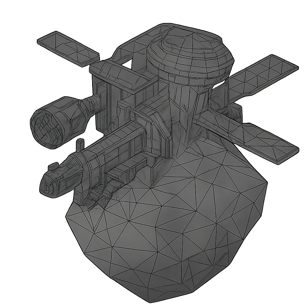 a massive space station partially built over a rock emoji