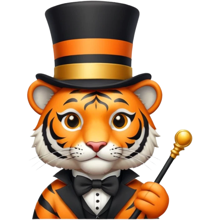 Tiger magician with wand and top hat emoji