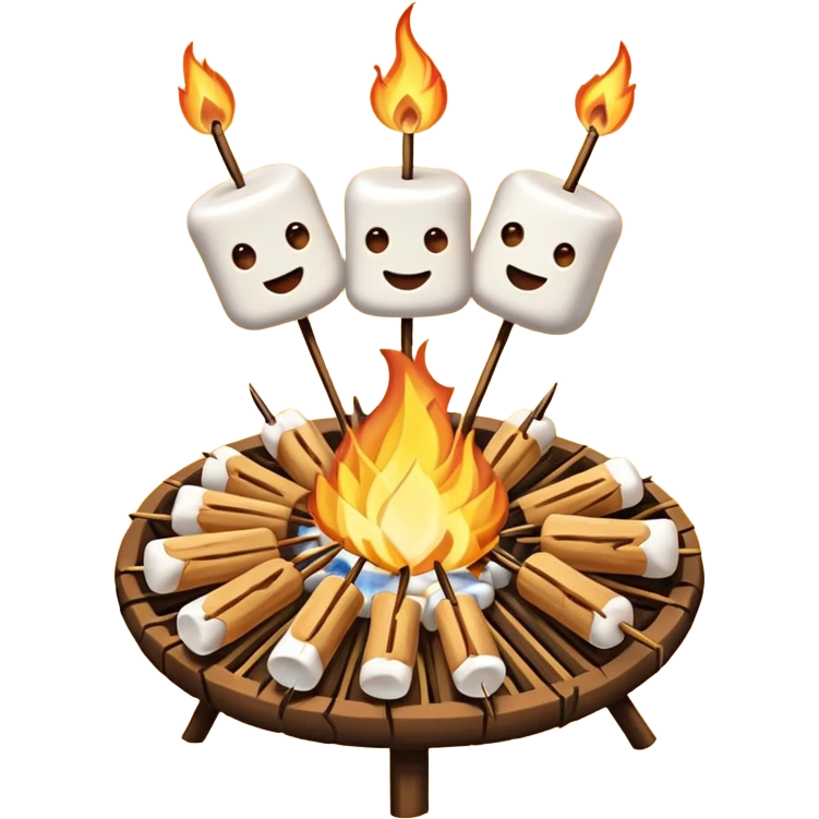 campfire, with marshmallows on skewers emoji