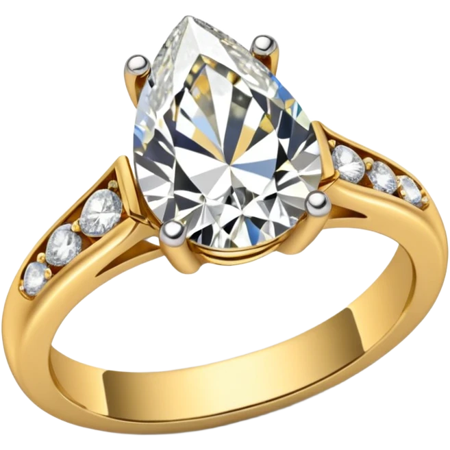 Pear cut engagement ring with gold band with diamonds  emoji
