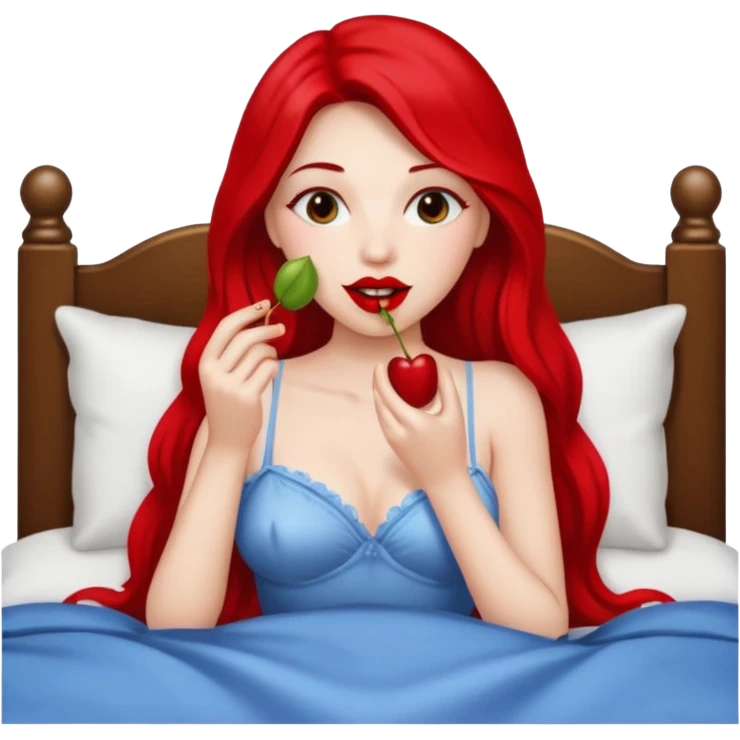 Woman eating cherries in bed emoji