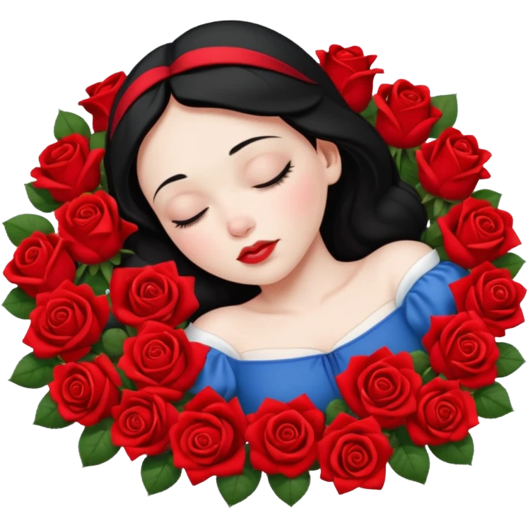 snow white sleeping in a bed full of flowers top view emoji