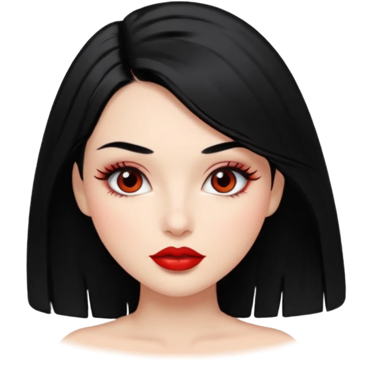 Girl hair black, lips red, eyes brown with lashes emoji