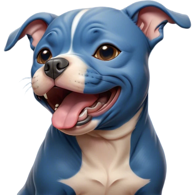 Cinematic Cute Yawning Blue Staffordshire Bull Terrier Portrait Emoji, Head tilted slightly with a dramatic, wide-open yawn, showcasing a smooth blue Fur with a refined texture, floppy ears slightly drooping, round dark eyes barely open in drowsy contentment, Simplified yet irresistibly adorable features, highly detailed, glowing with a soft, cozy glow, high shine, relaxed yet expressive, stylized with a touch of whimsy, bright and endearing, soft glowing outline, capturing the essence of a sleepy yet affectionate guardian, so drowsy it feels like it could stretch right out of the screen and curl up for a nap! emoji