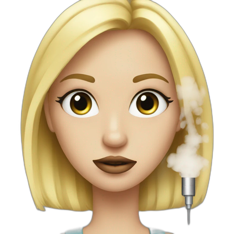blonde girl with vape addiction and eyelashes falling out emoji