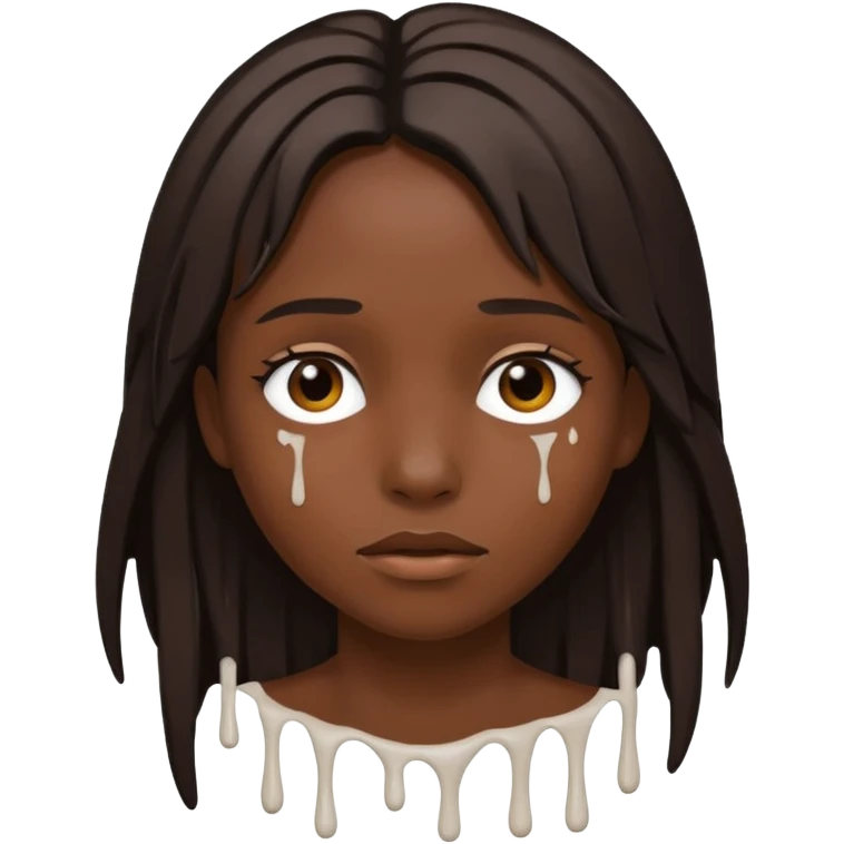 Drip White paint from ebony face long brown hair emoji