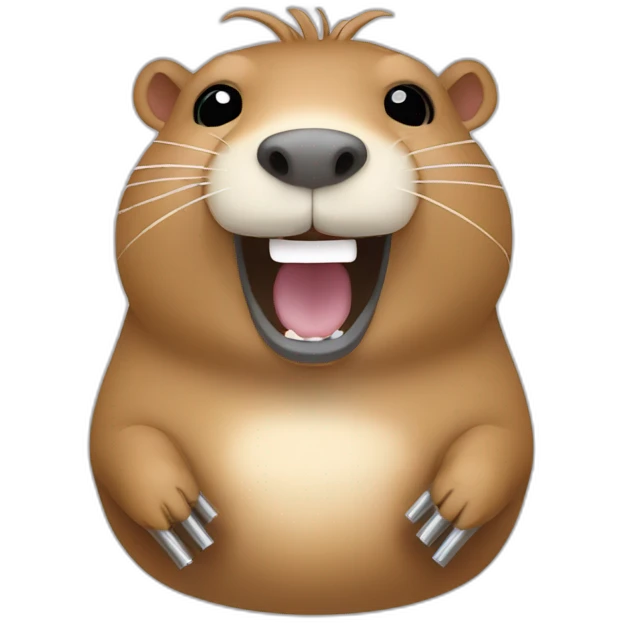 Laughing capybara with stainless steel tubes emoji