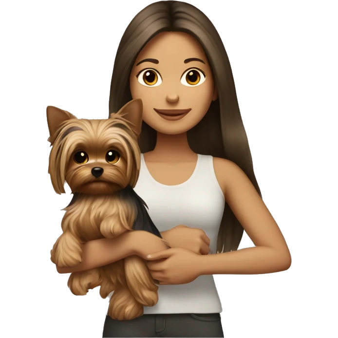 Brunette long hair light tan girl with yorkie puppy emoji