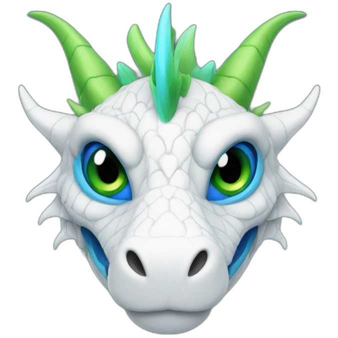 White dragon with blue and green wings and blue fur on neck emoji