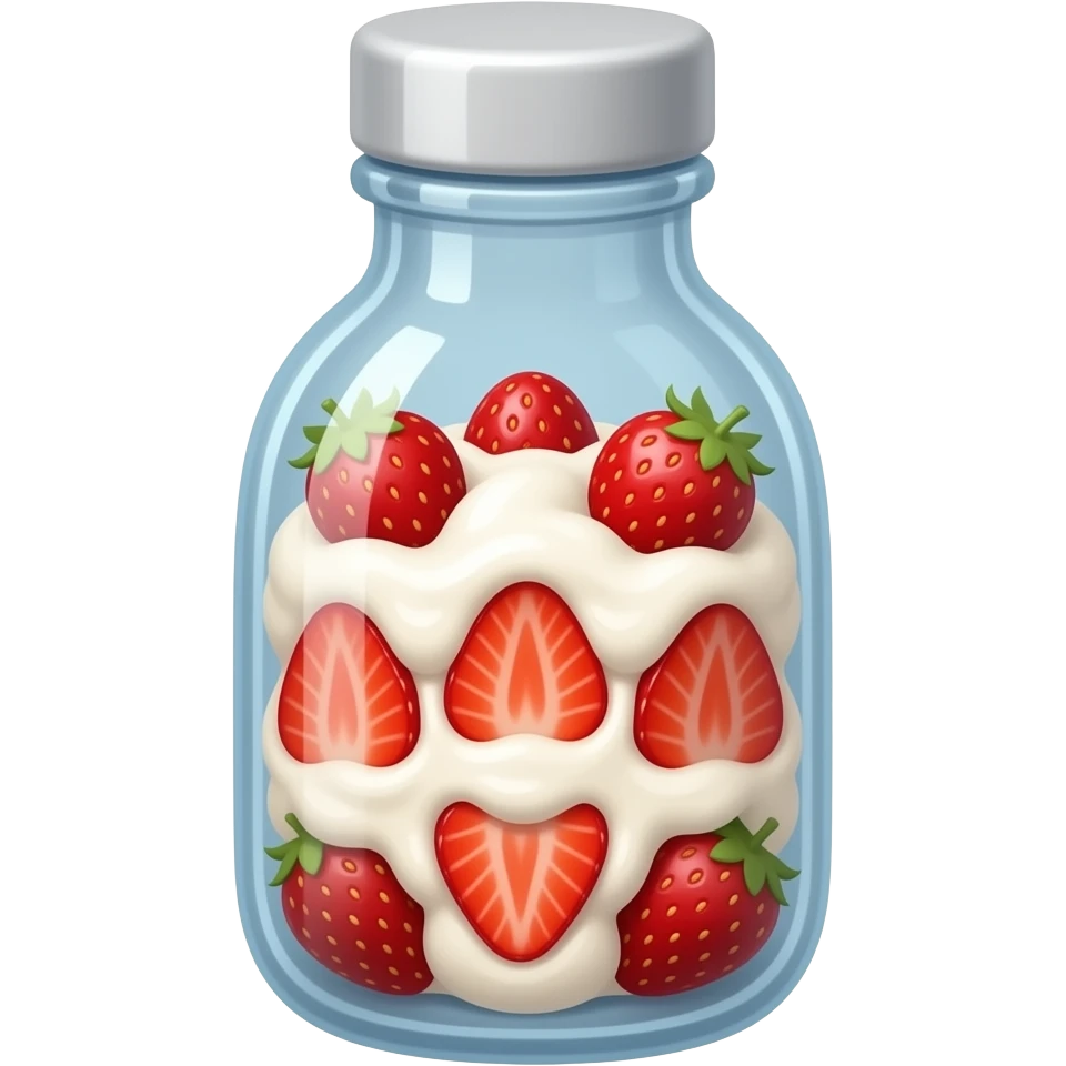 Vaso de vidrio con crema y fresas adentro no ,en taza emoji