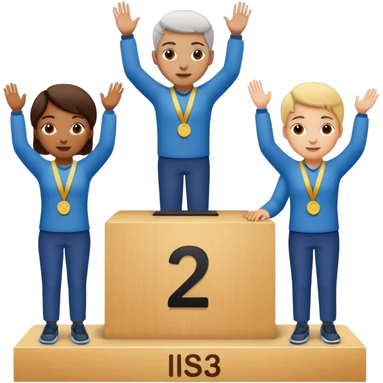 show people on podium in first, second and third place.  The podium should be labled 2, 1, 3 emoji