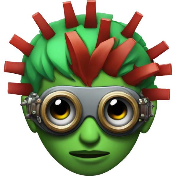 Male cyborg with thin red Mohawk and green steampunk goggles emoji