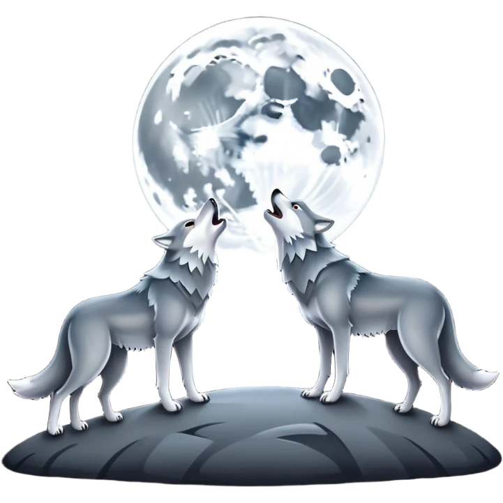 Two wolves howling on dark moon  emoji