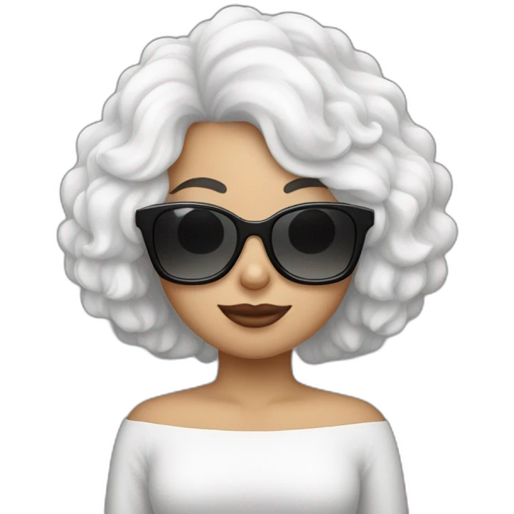 mujer con gafas pelo negro tomado y perro bichon blanco emoji