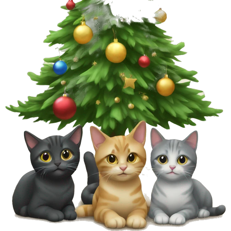 Four cats sitting under a Christmas tree  emoji
