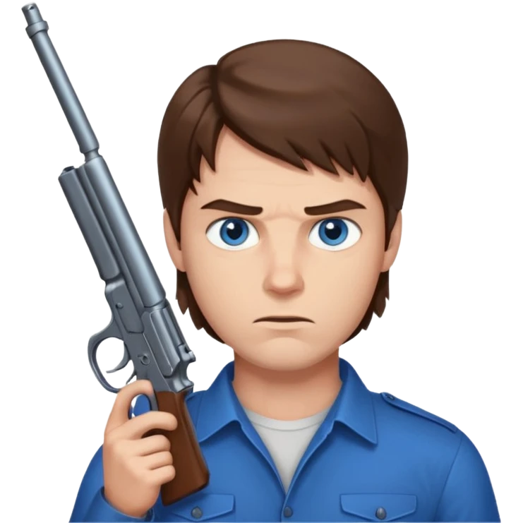 guy w medium long brown hair and blue eyes with gun to head emoji