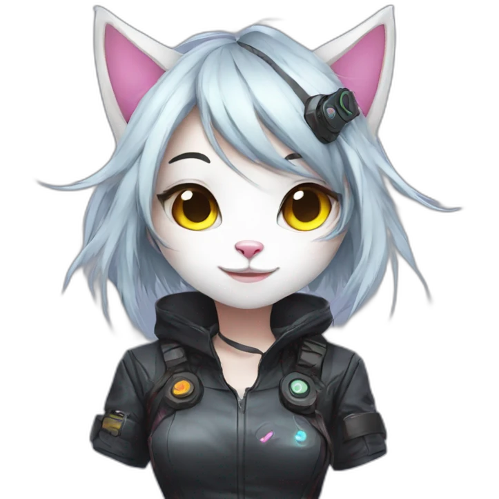 Anime cat gamer girl cyberpunk, happy face emoji