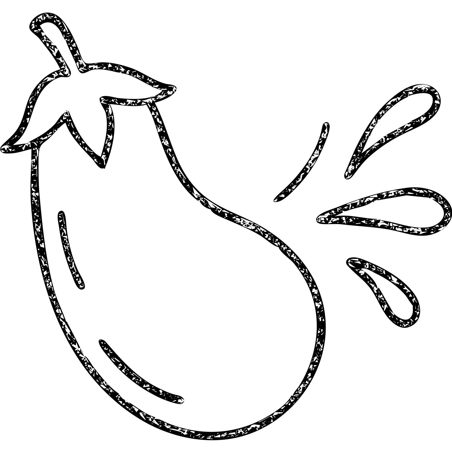 hand-drawn outlined eggplant squirting water droplets icon emoji