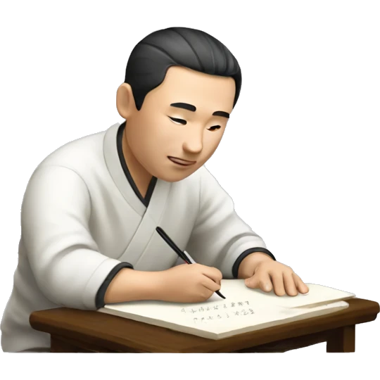 Chinese man writing a script with a brush  Chinese characters emoji