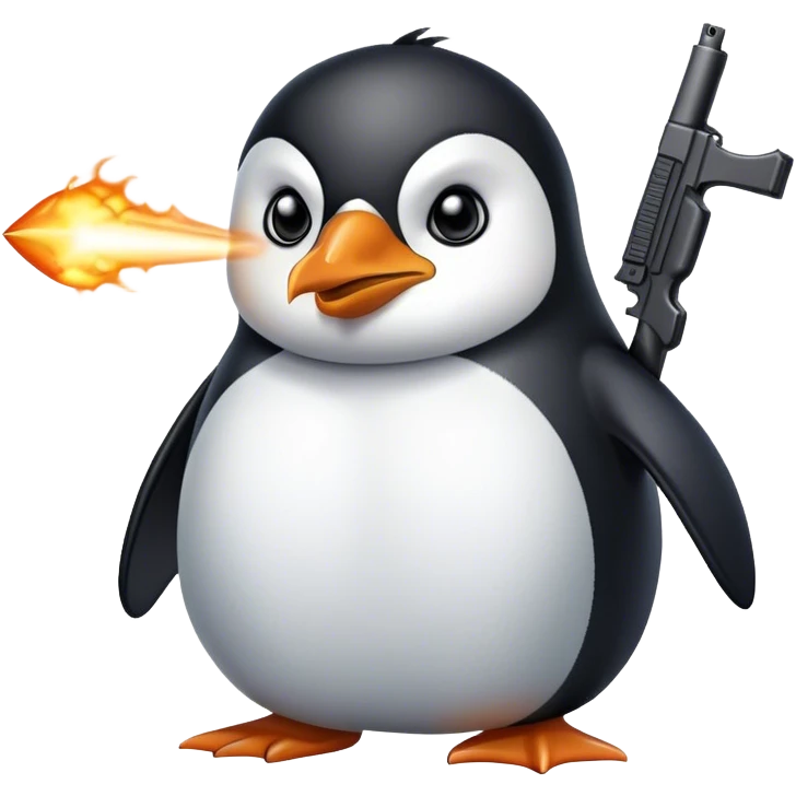 Angry penguion shooting president Tramp emoji