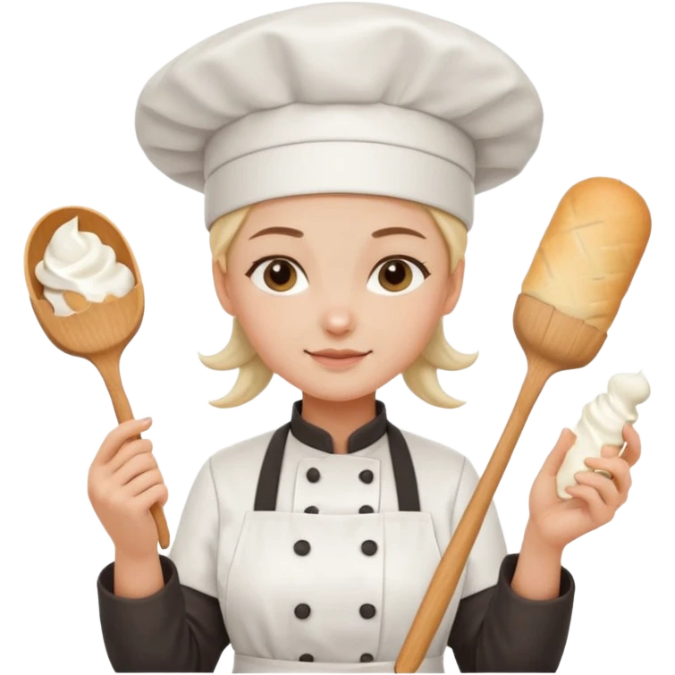 Young female baker - wearing a white chef's hat and holding a cream piping bag emoji