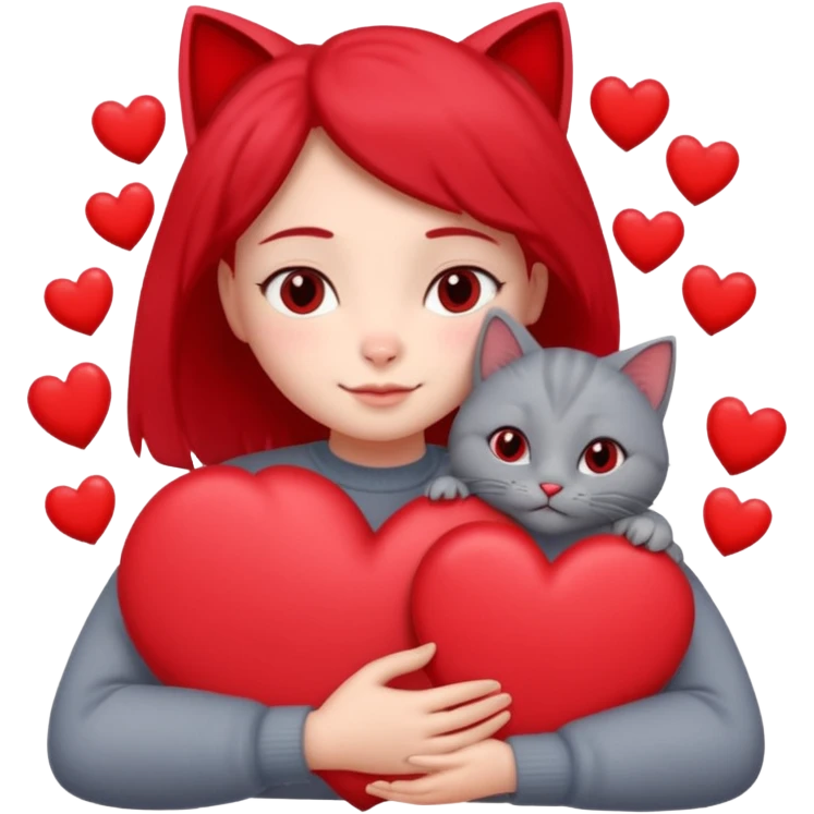 a person hugging a cat with hearts emoji