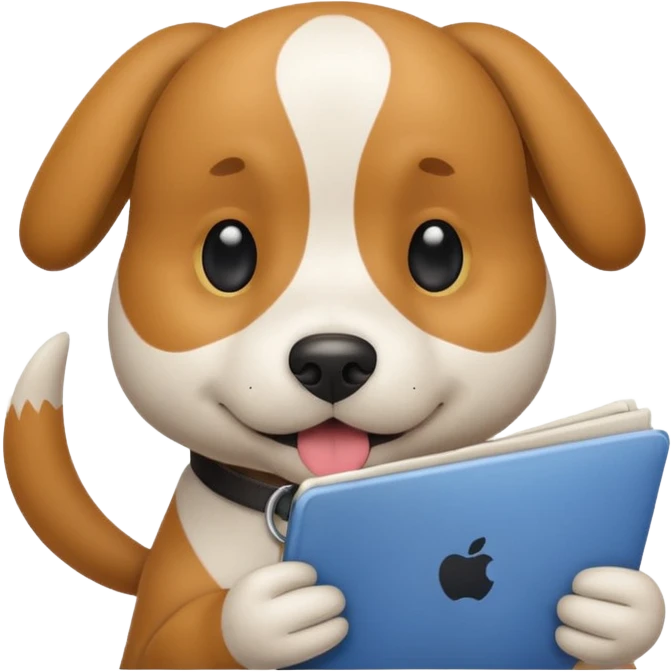 dog in focus on text emoji