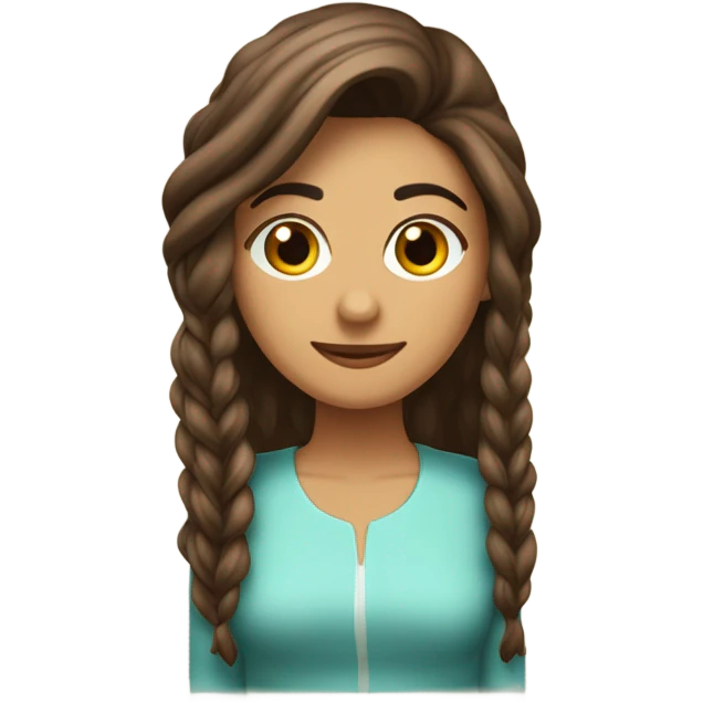 Garota morena, com cabelo castanho longo e encaracolado e curtain bangs  emoji