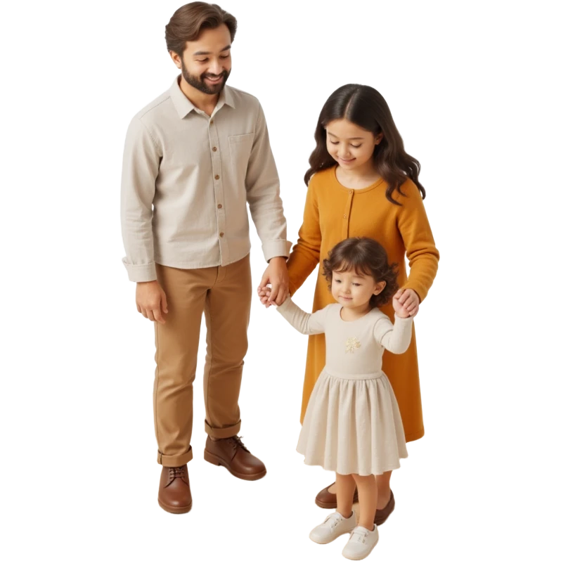 2d flat front view of a family of 3, dad, mom, child front center emoji