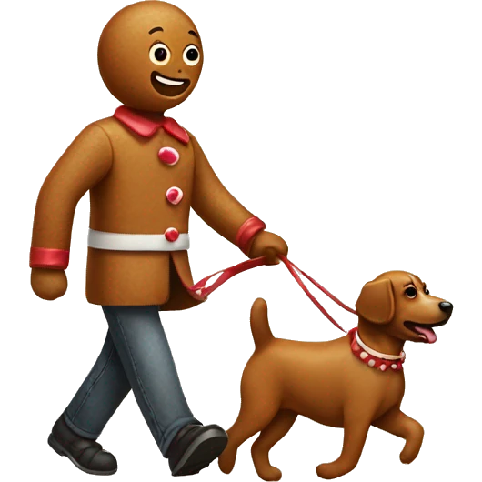 gingerbread man walking a dog emoji
