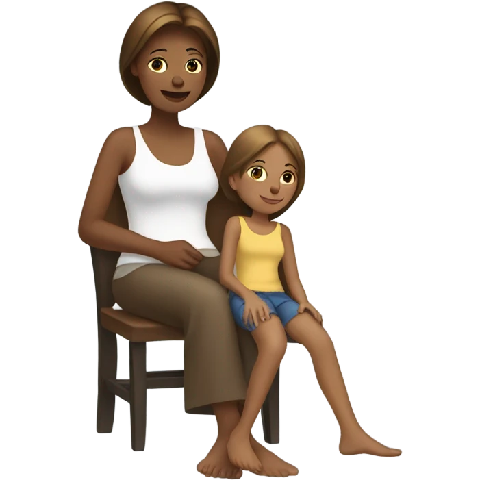 White mom with brown daughter relaxing  emoji