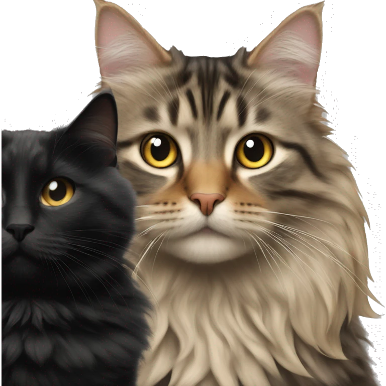a long haired tabby full body and black cat emoji