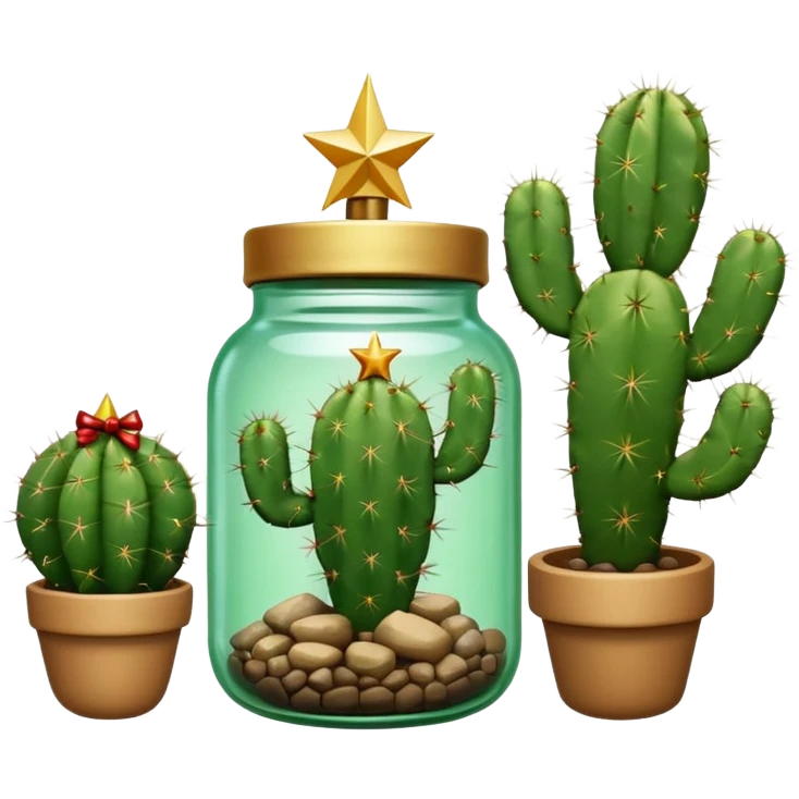 Cactus holding an overturned jar Christmas tree emoji