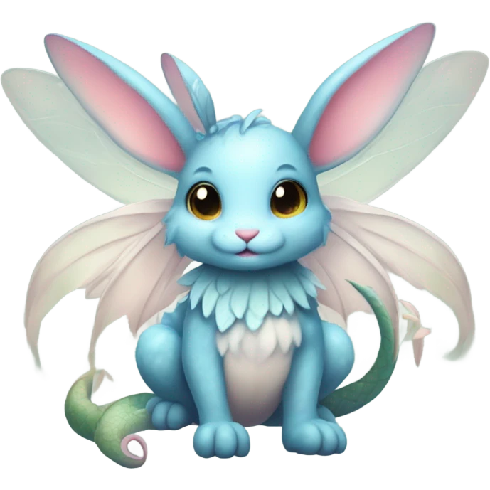 Cute fairy bunny being protected by cute water dragon emoji