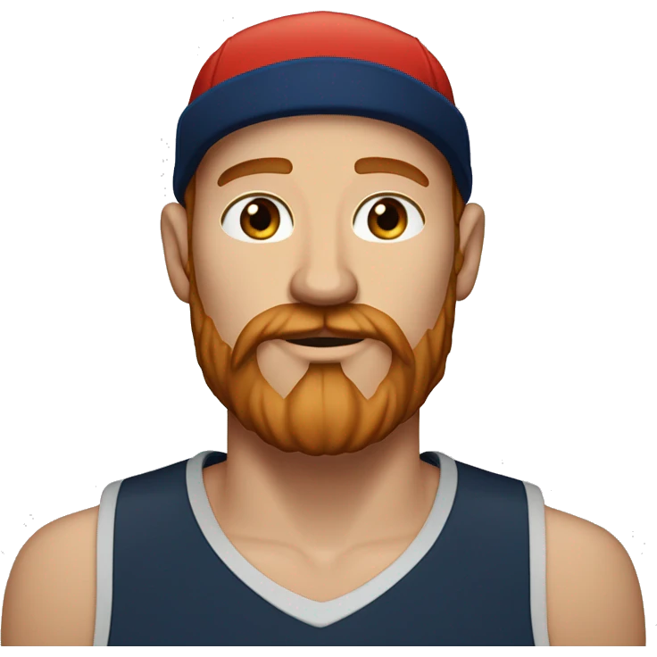 35 years old, male, red hair, black basketball hat, blue eyes, pale complexion, thick beard and thin mustache emoji