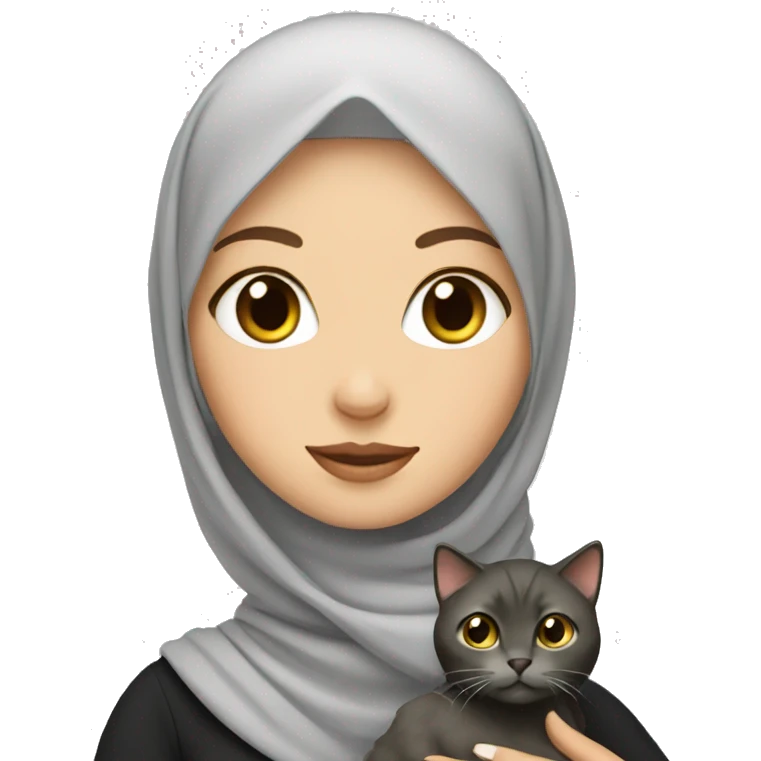white pretty woman with hijab holding a cat emoji