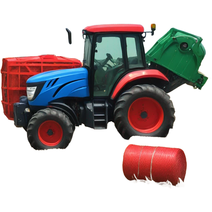 Blue tractor and red round baler  emoji