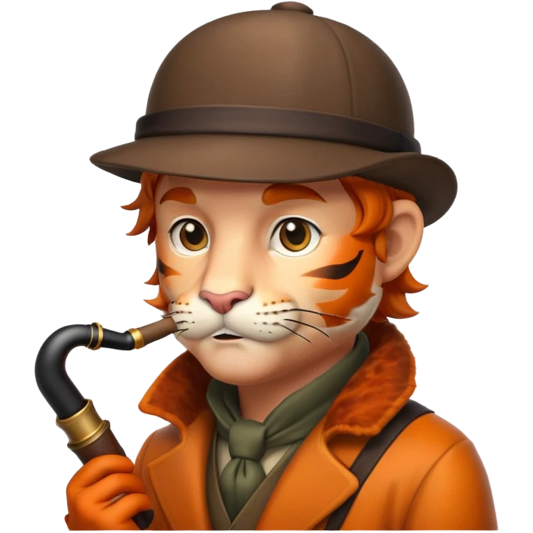 Tiger Sherlock Holmes with pipe and deerstalker hat emoji