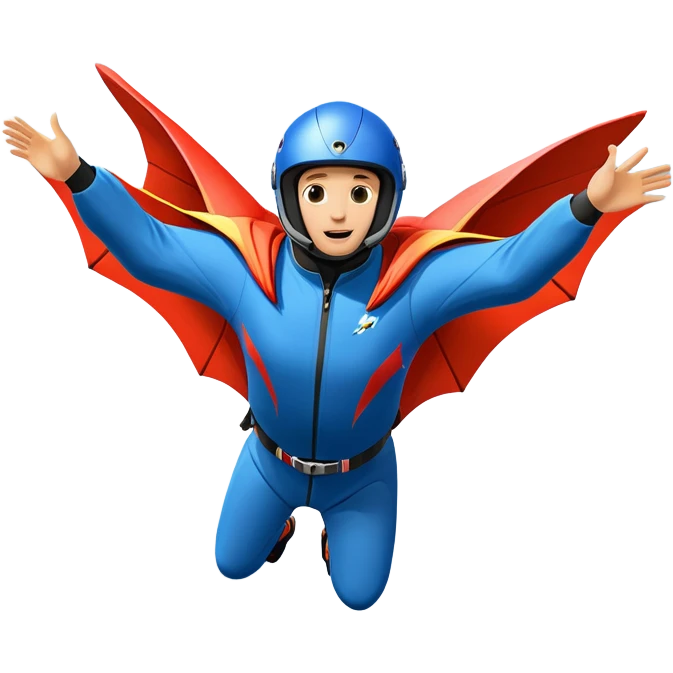A wingsuit jumper soaring through the air between towering mountains, with the suit spread wide to catch the wind. The background features dramatic cliffs and expansive skies, emphasizing the thrill and freedom of base jumping in a stunning natural landscape. emoji