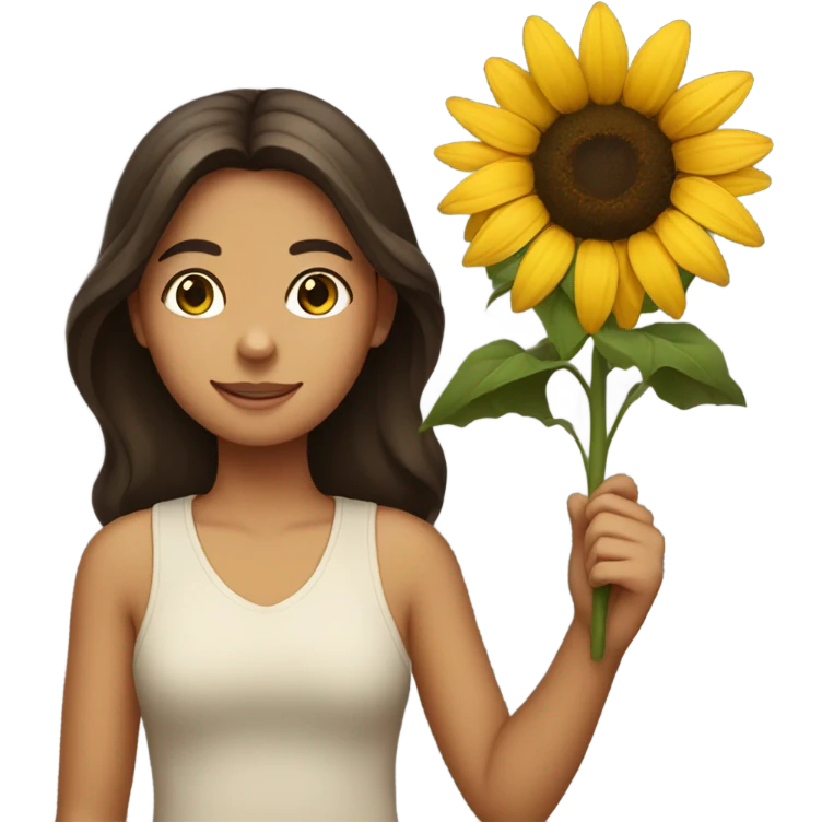 Brunette girl holding a sunflower emoji