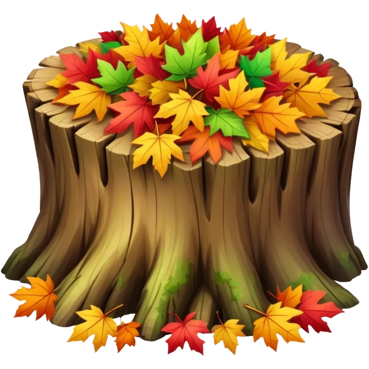 tree trunk with pile of leaves preparing for winter emoji