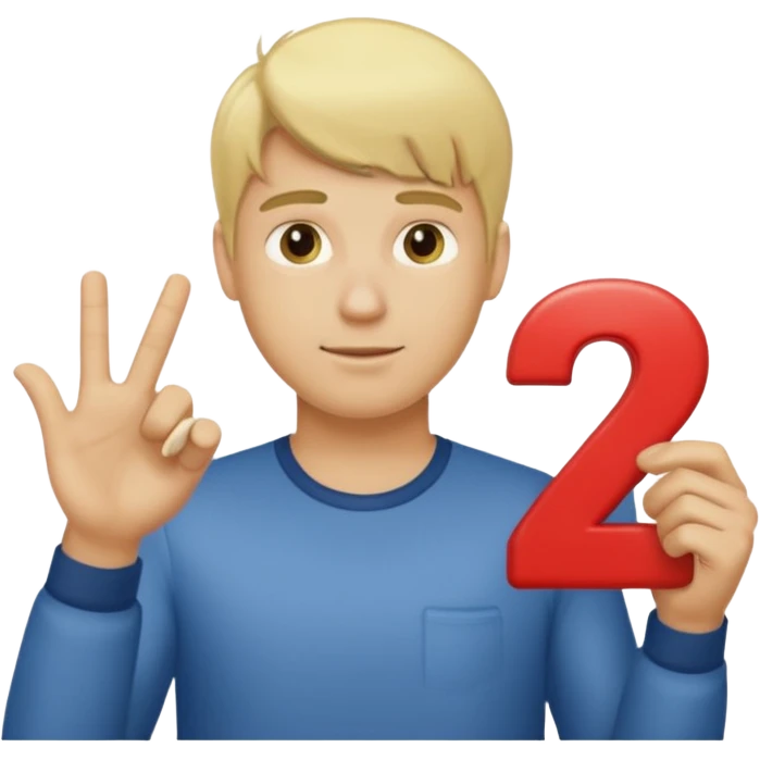 A blonde guy holding the number 2 emoji