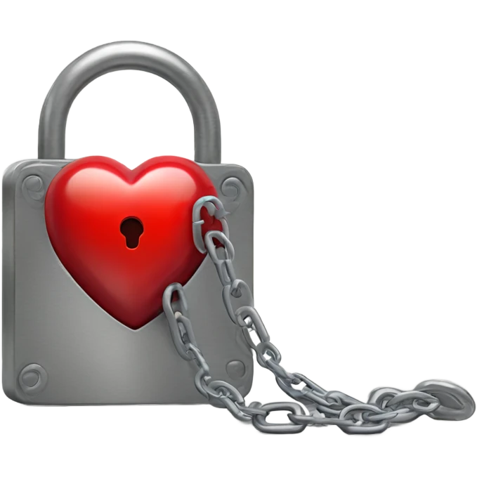 a  single red glossy heart, with a single chain and padlock wrapped around it emoji