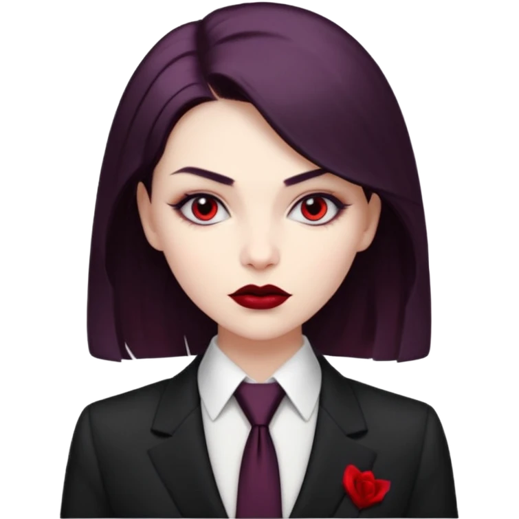 {
      "type": "human",
      "look": "femal modern vampire, slick hairstyle, dark suit, loosened tie",
      "description": "a modern vampire with a slick hairstyle in a dark suit and loosened tie"
    } emoji