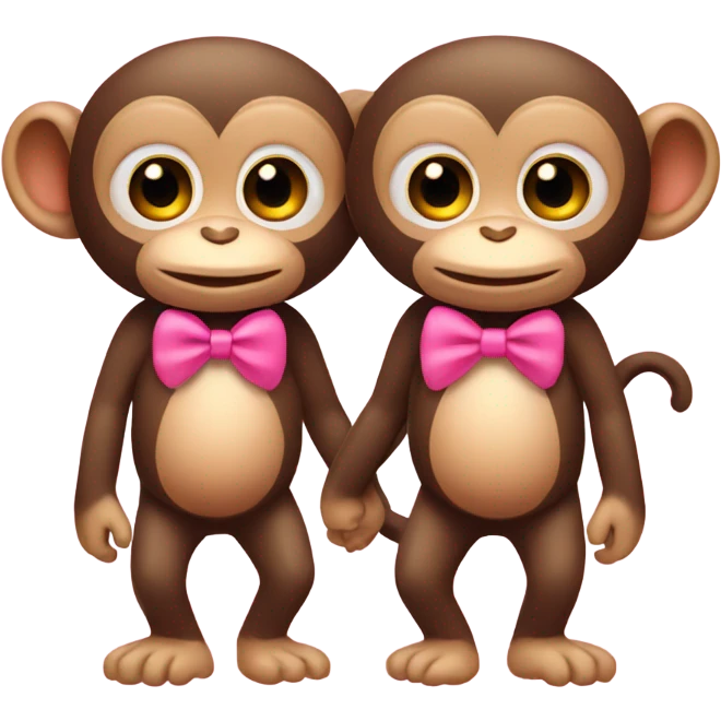 two monkeys in love, one is wearing a pink bow  emoji
