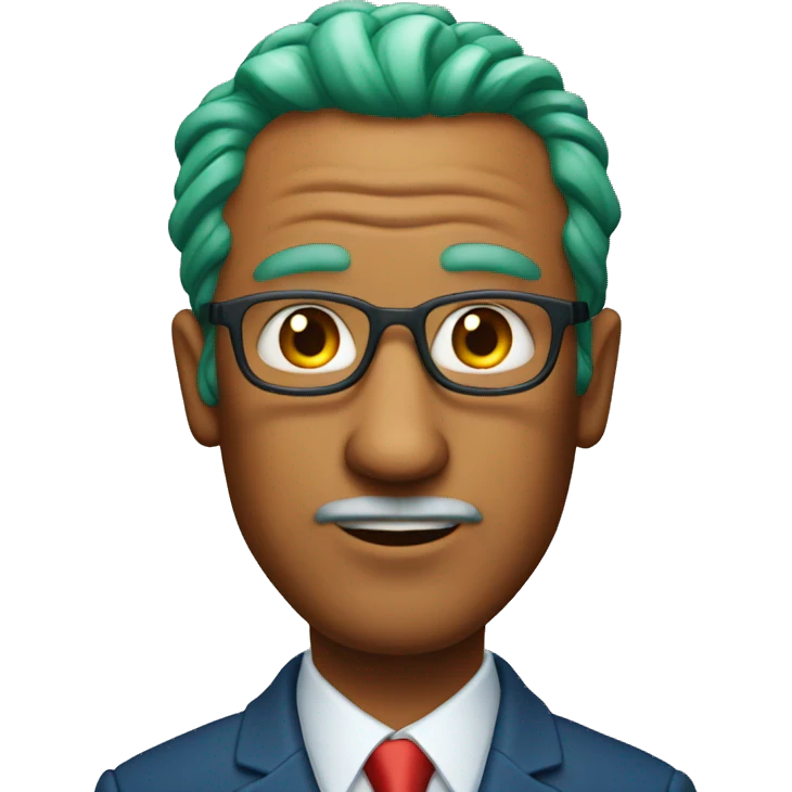 Older orange man with green hair and blue suit with red tie emoji