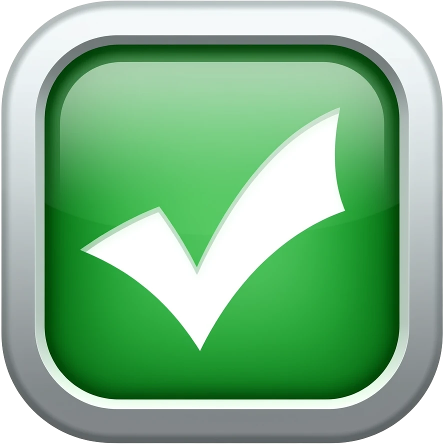 a correct mark tick emoji, futurstic, tech, simple, 2D, utilitarian, Green background, white tick emoji