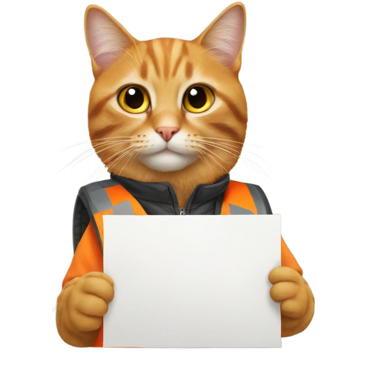 cat with a sign and an orange vest emoji